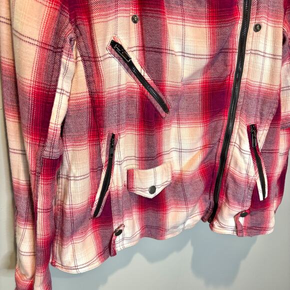 We the Free Stranger Friends Pink Plaid Oversized Moto Jacket - size XS - Picture 4 of 7